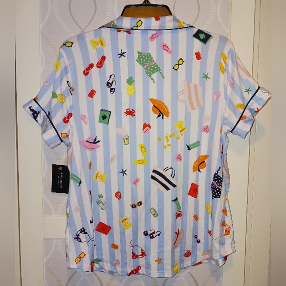 Kate Spade Aqua Stripe Pajamas Set PJ Shirt + Shorts Sleepwear KS12601T - Picture 10 of 16